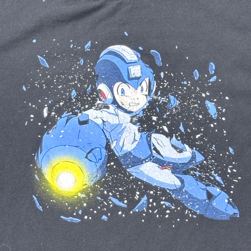 Mega Man Glitched Graphic T Shirt Mens L Black Capcom Video Game Gaming Tee